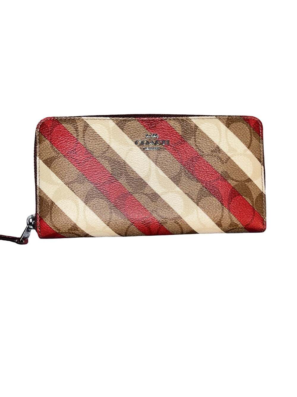 Coach Signature Stripe Accordion Zip Wallet